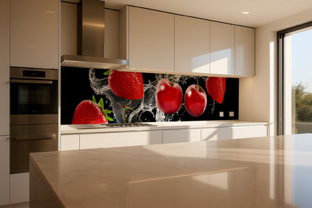 Küchenrückwand mit Erdbeeren und Kirschen