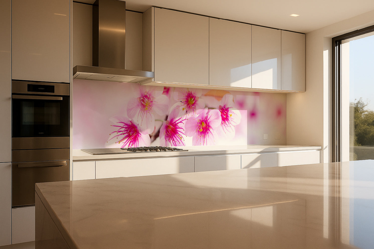 Küchenrückwand mit Kirschblüten