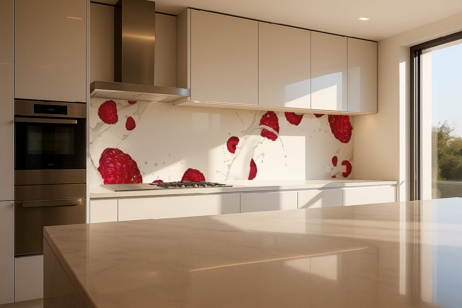 Küchenrückwand Himbeeren Milch Splash
