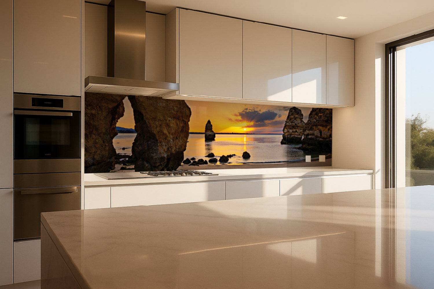 Küchenrückwand Sonnenuntergang am Felsenstrand