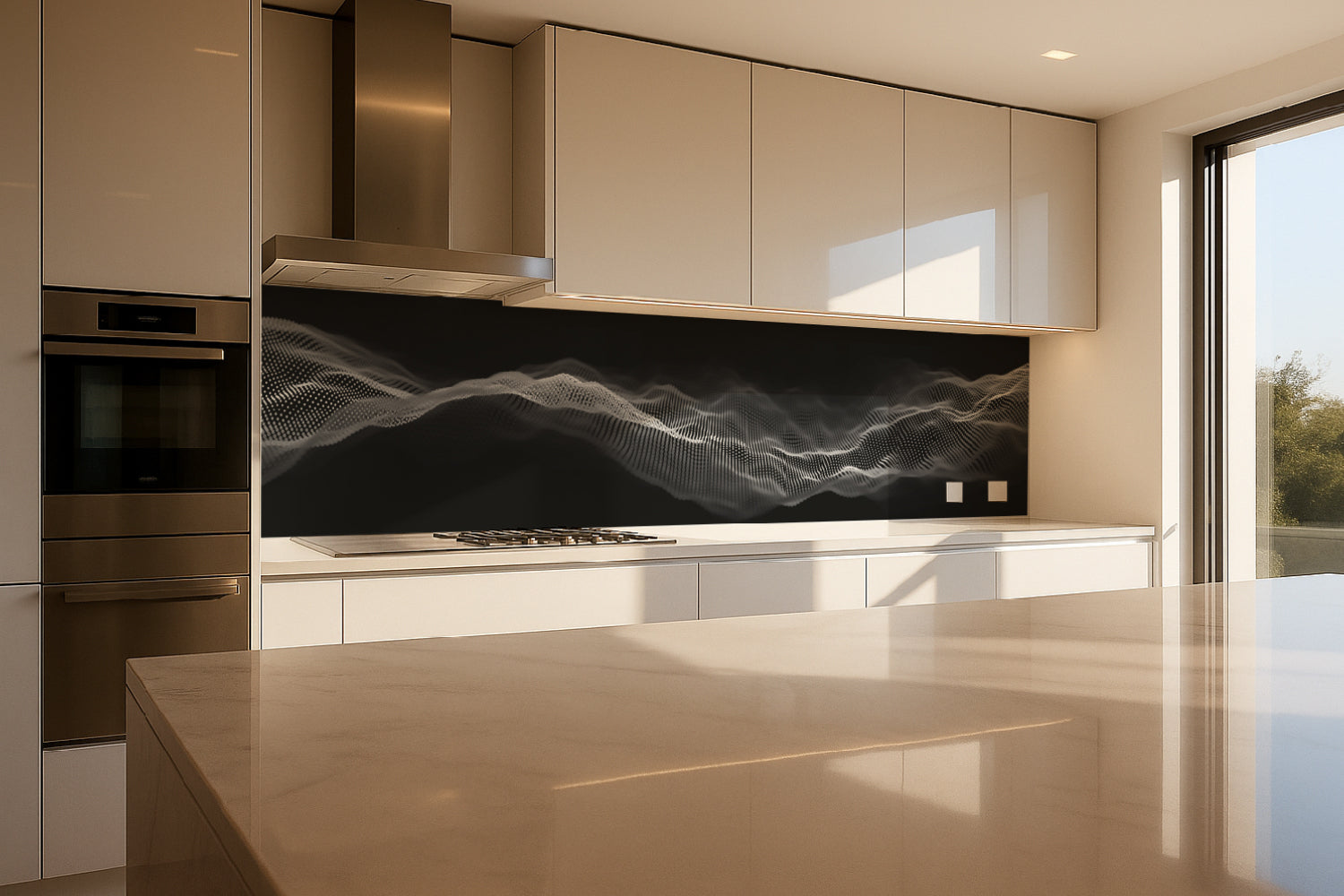 Küchenrückwand Abstrakte Wellen in Schwarz-Weiß