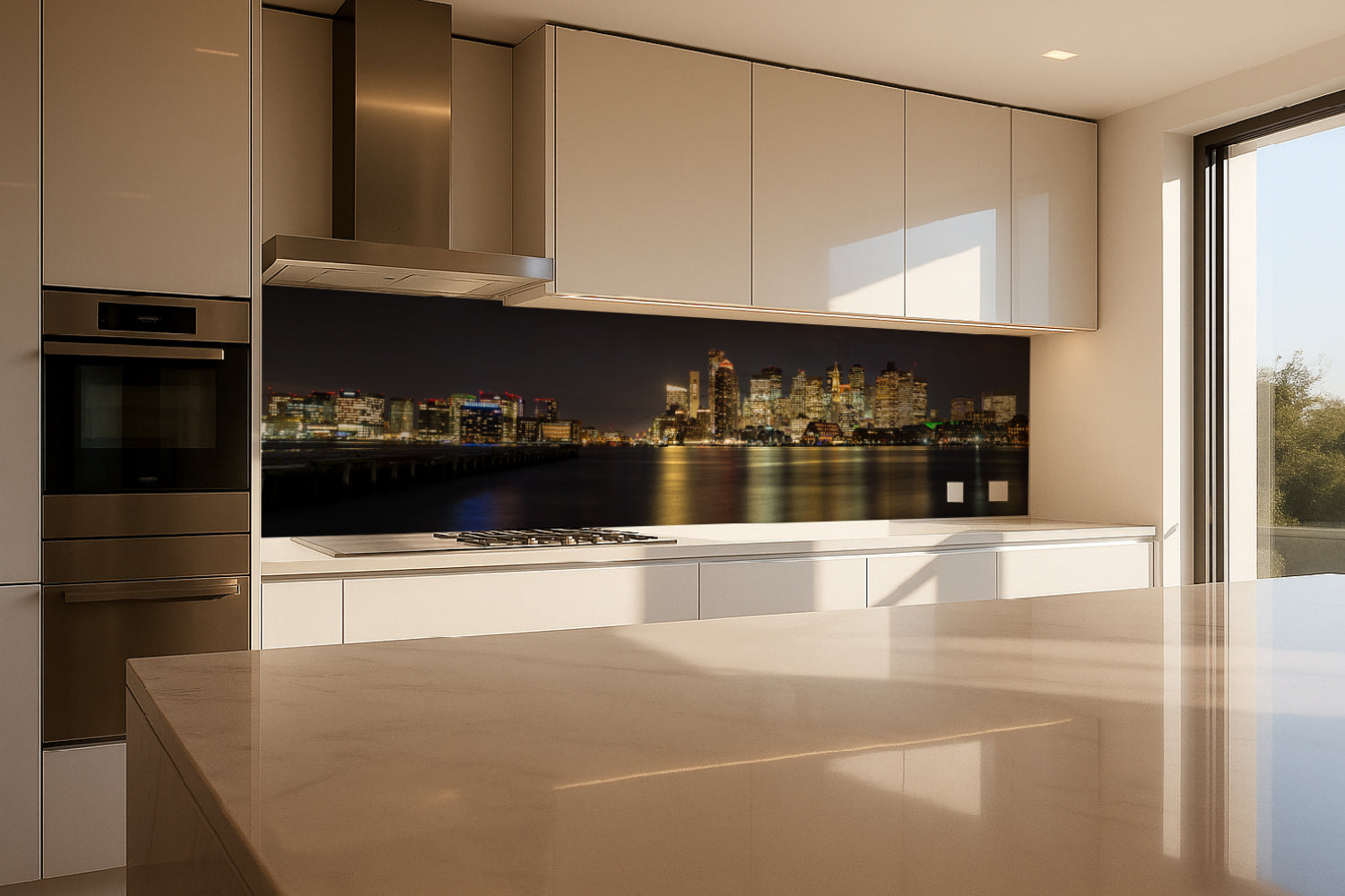 Küchenrückwand Stadtpanorama am Wasser