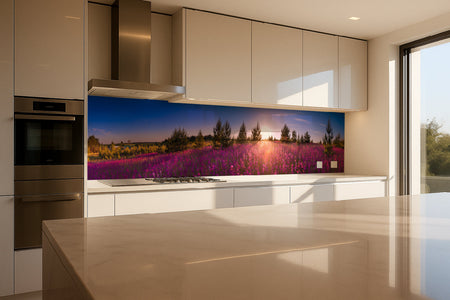 Küchenrückwand Blumenwiese im Sonnenuntergang