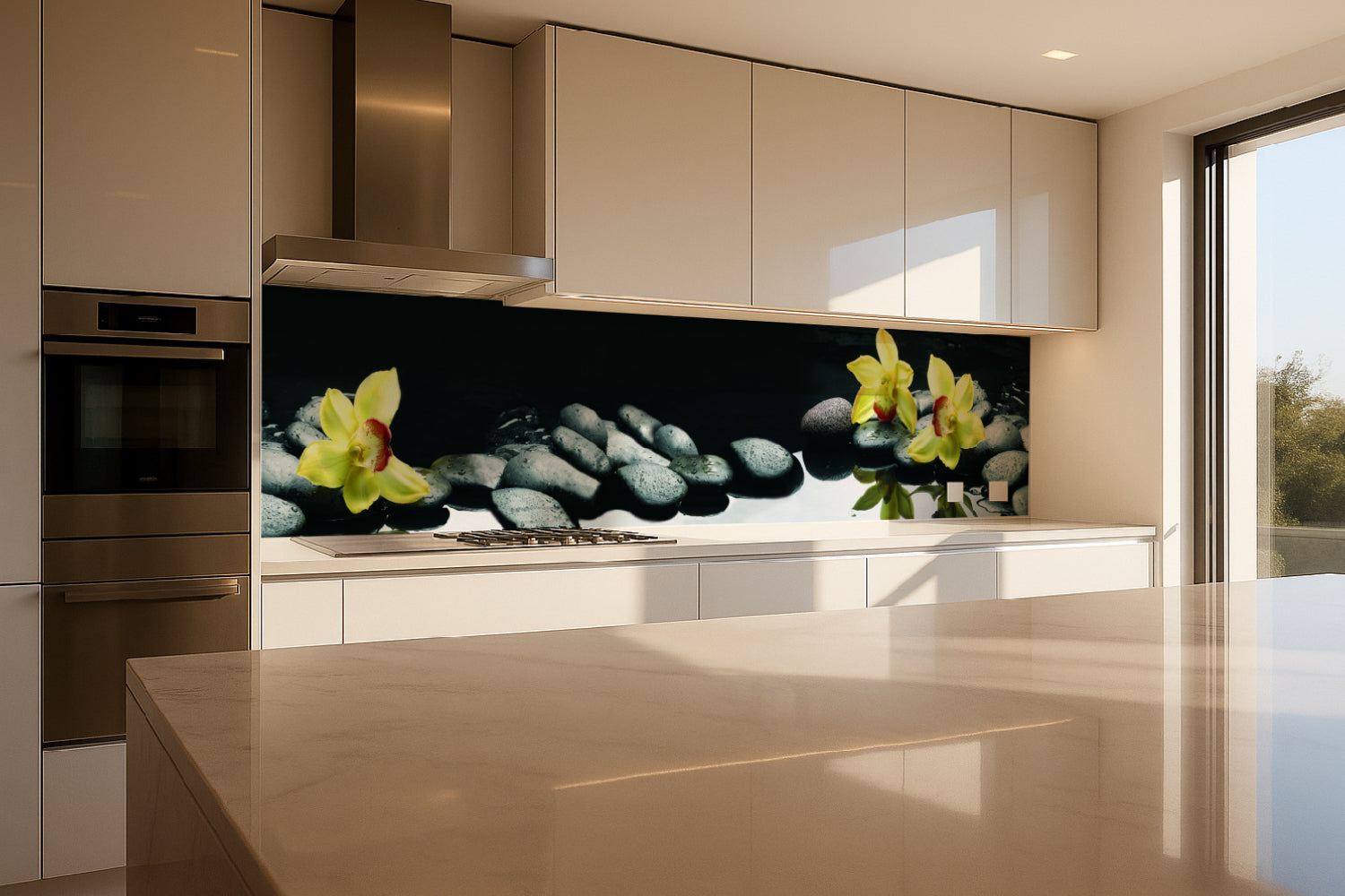 Küchenrückwand Orchideen & Spa-Steine