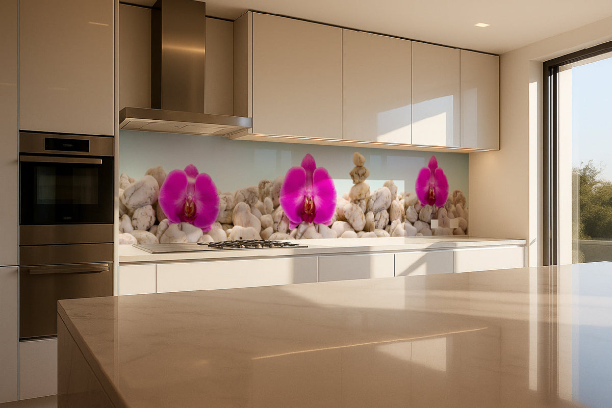 Küchenrückwand Orchideen & Steine