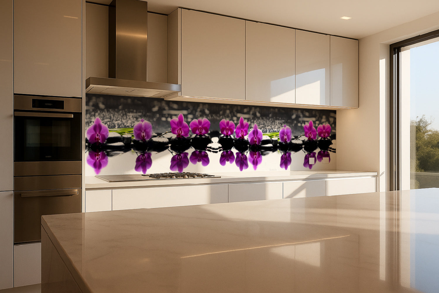 Küchenrückwand Orchideen & Steine