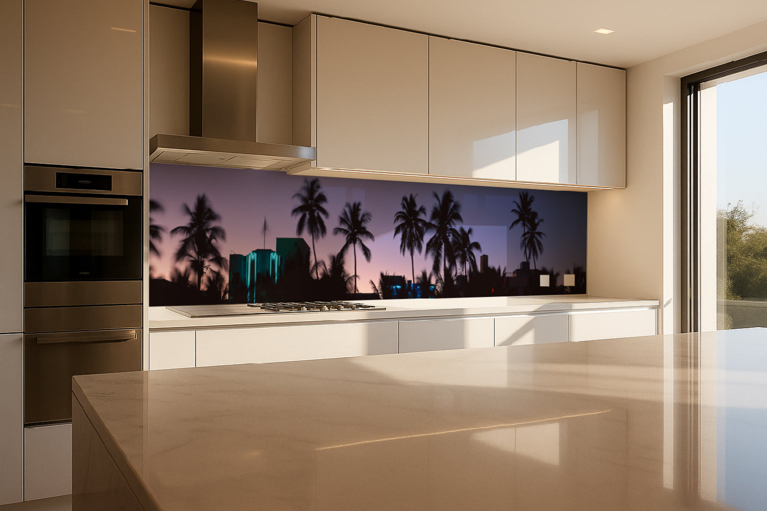 Küchenrückwand Palmen bei Sonnenuntergang