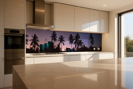 Küchenrückwand Palmen bei Sonnenuntergang