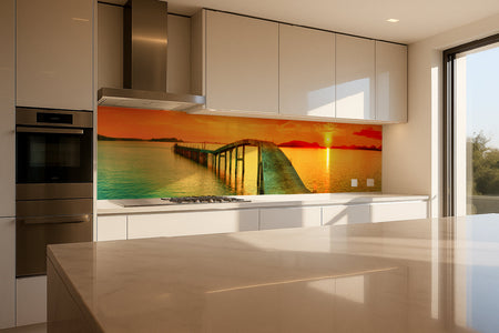 Küchenrückwand Sonnenuntergang am Steg