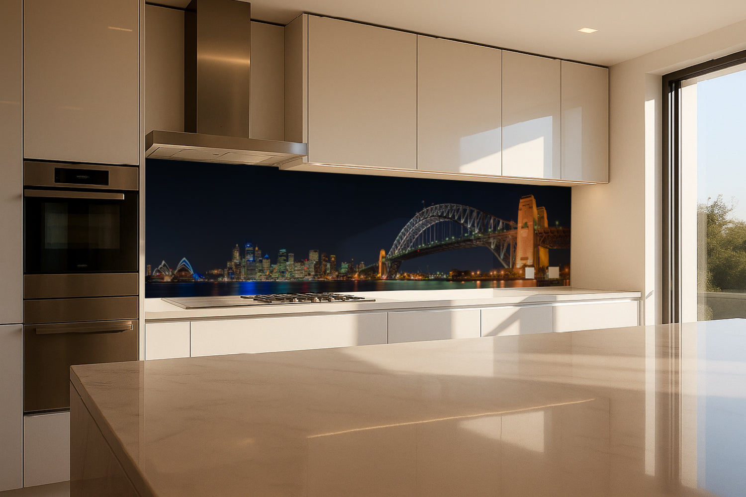 Küchenrückwand Beleuchtete Brücke bei Nacht