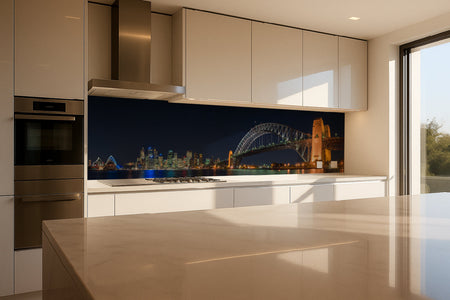 Küchenrückwand Beleuchtete Brücke bei Nacht