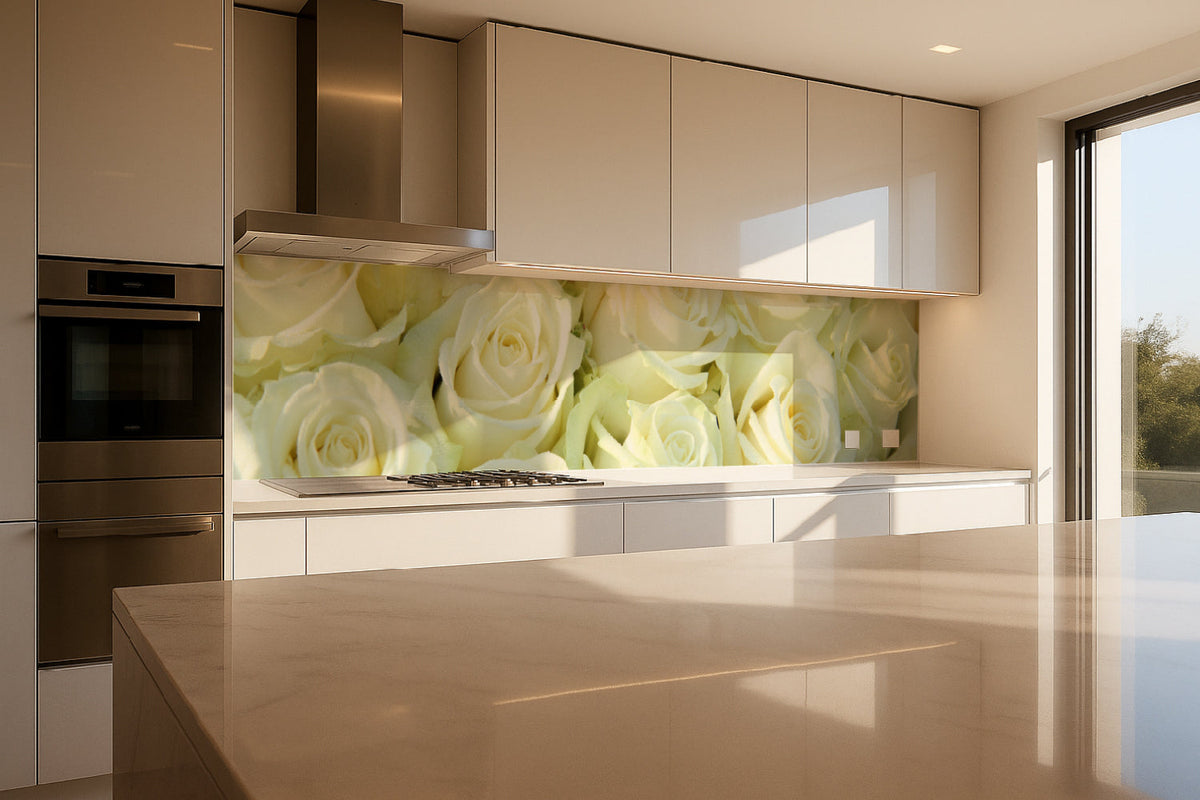 Küchenrückwand Rosenmeer in Weiß