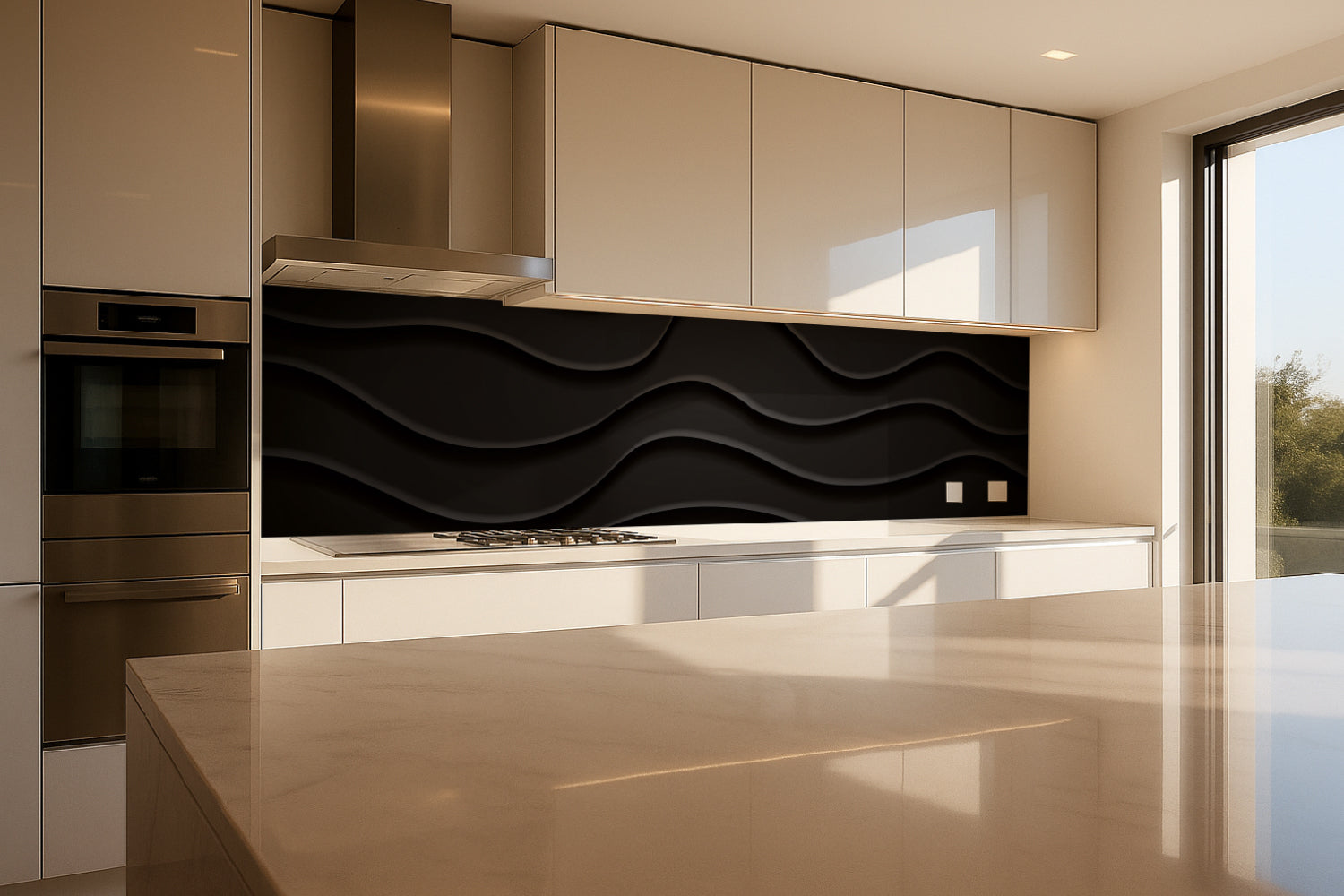 Küchenrückwand Schwarz Wellen Design