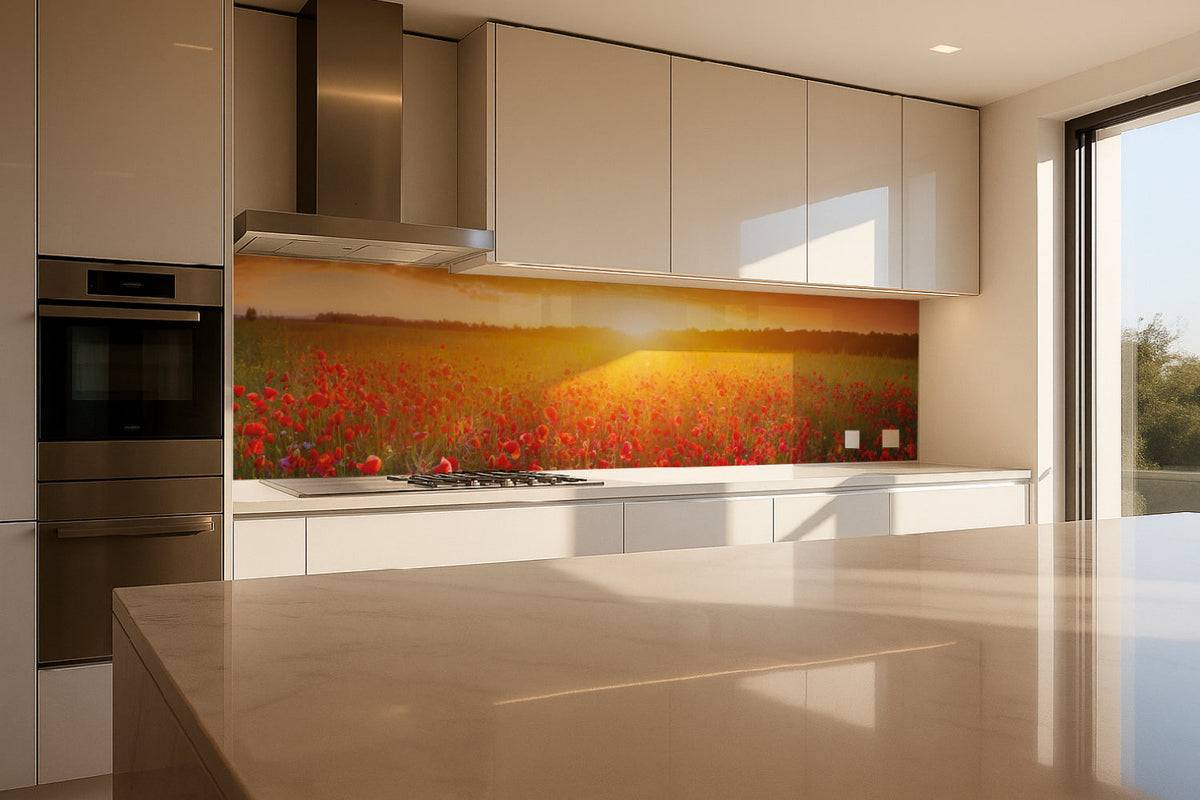 Küchenrückwand Mohnfeld Sonnenuntergang