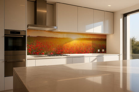 Küchenrückwand Mohnfeld Sonnenuntergang