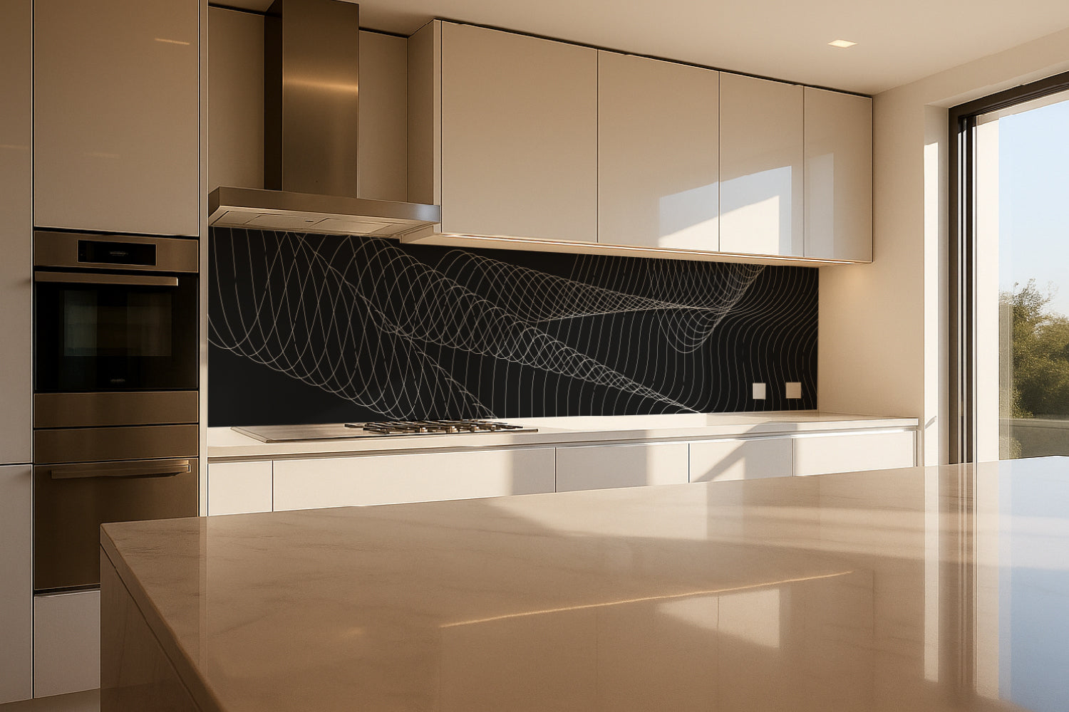 Küchenrückwand Schwarz Weiß Linien Design