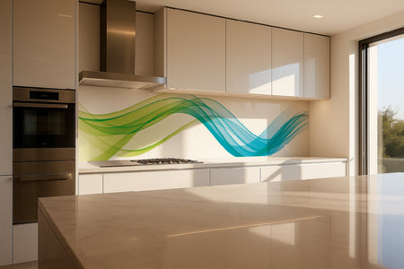 Küchenrückwand Blau Grün Wellen Design