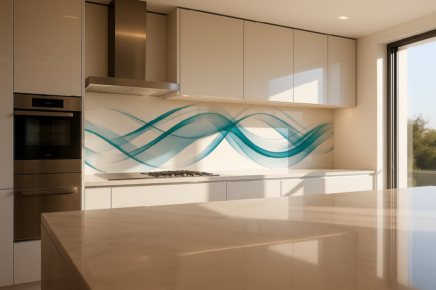 Küchenrückwand Türkis Wellen Design