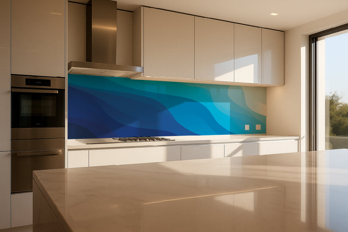 Küchenrückwand Blaue Wellenoptik