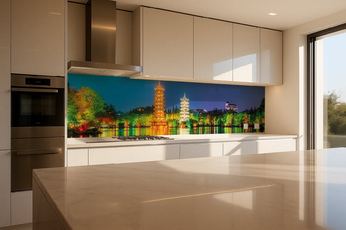 Küchenrückwand China Tempel bei Nacht