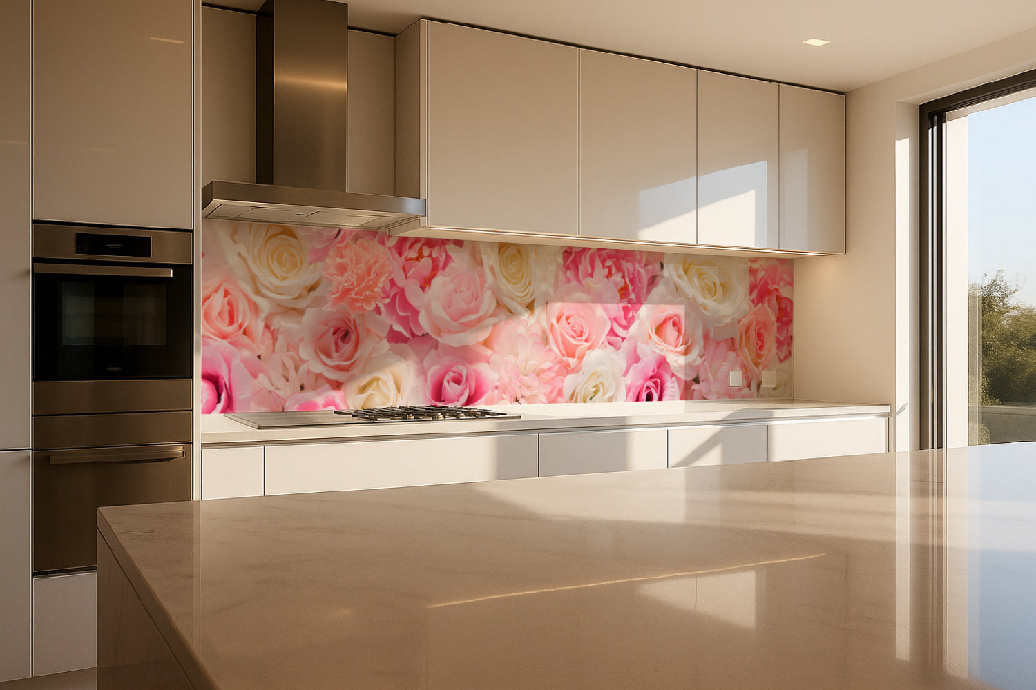 Küchenrückwand Rosenmotiv Rosa Weiß