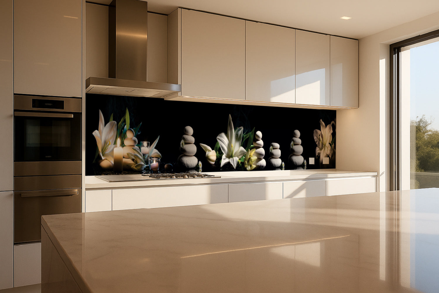 Küchenrückwand Spa mit Lilien und Kerzen