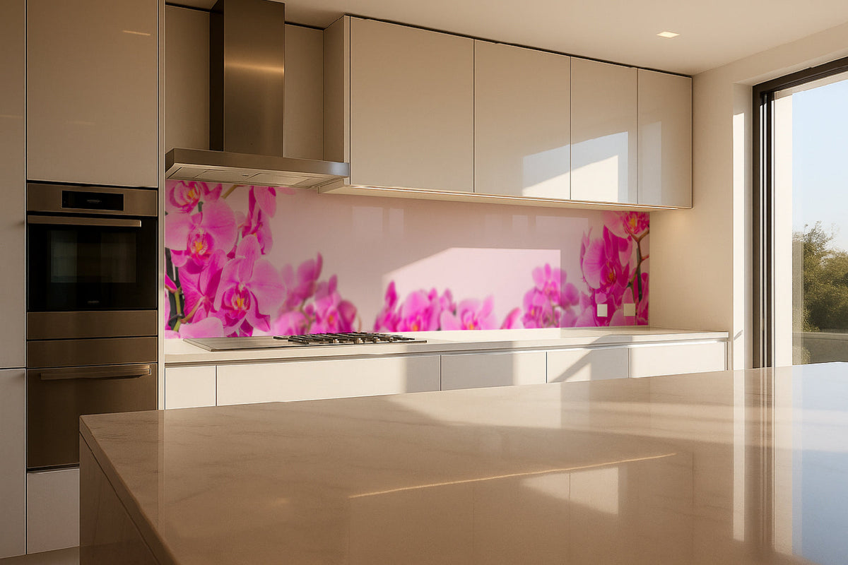 Küchenrückwand Pinke Orchideen auf Rosa