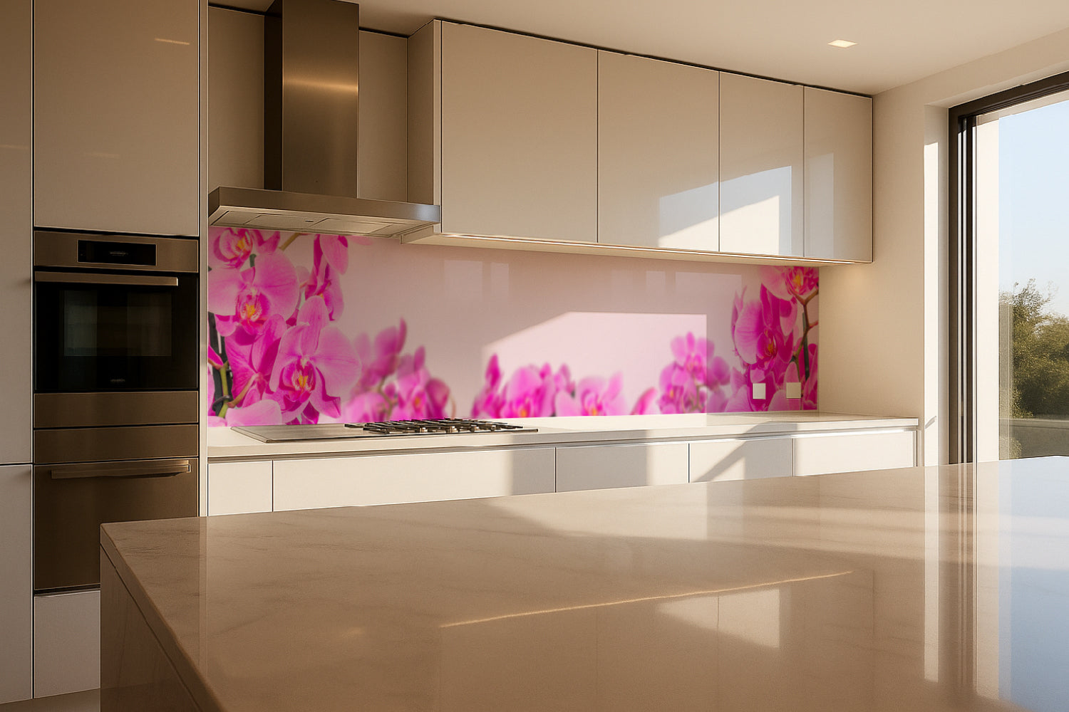Küchenrückwand Pinke Orchideen auf Rosa