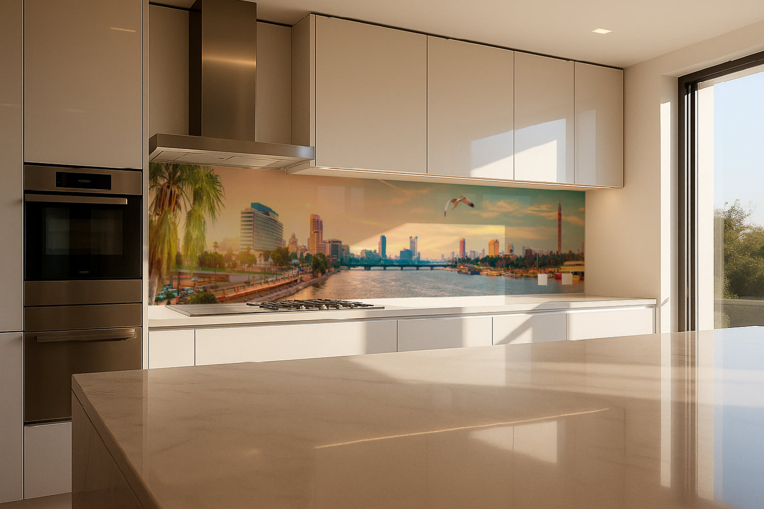 Küchenrückwand Skyline am Fluss