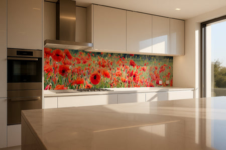 Küchenrückwand Rote Mohnblumenwiese