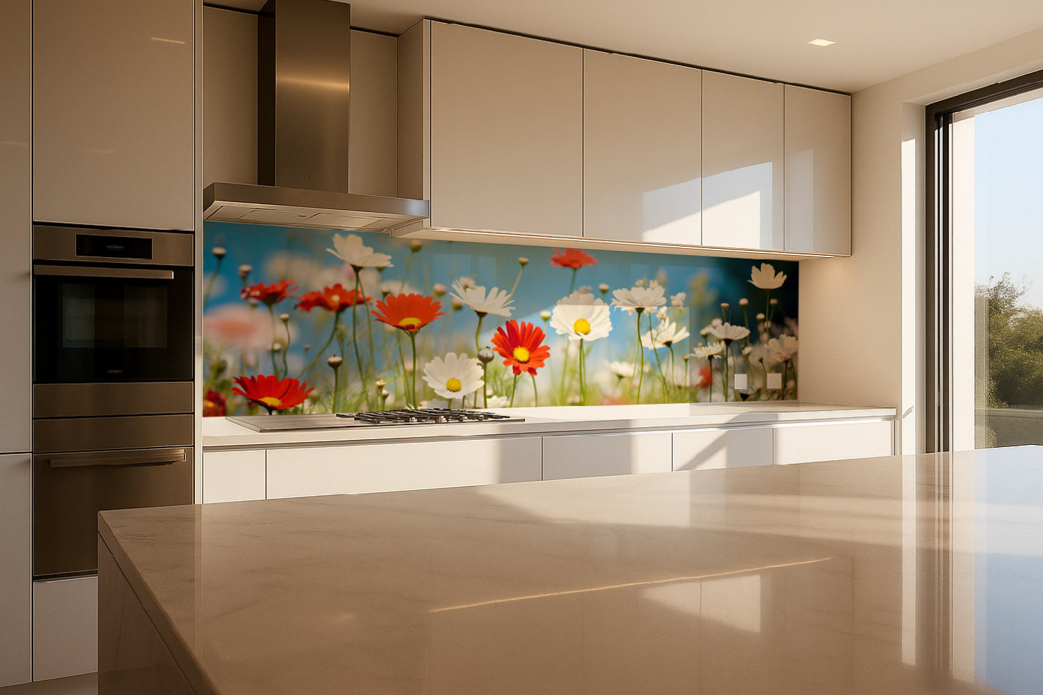 Küchenrückwand Margeriten und Gänseblümchen