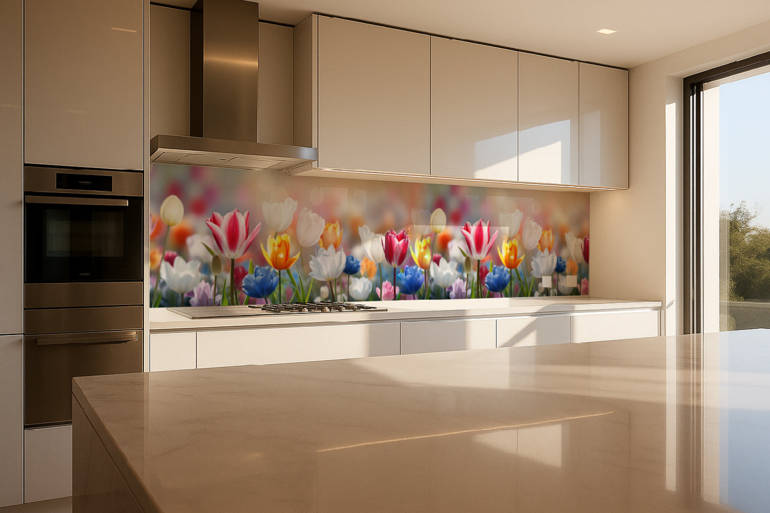 Küchenrückwand Bunte Tulpenwiese