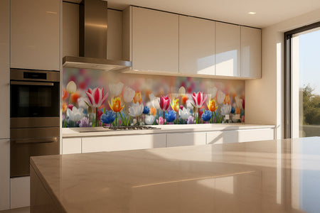 Küchenrückwand Bunte Tulpenwiese