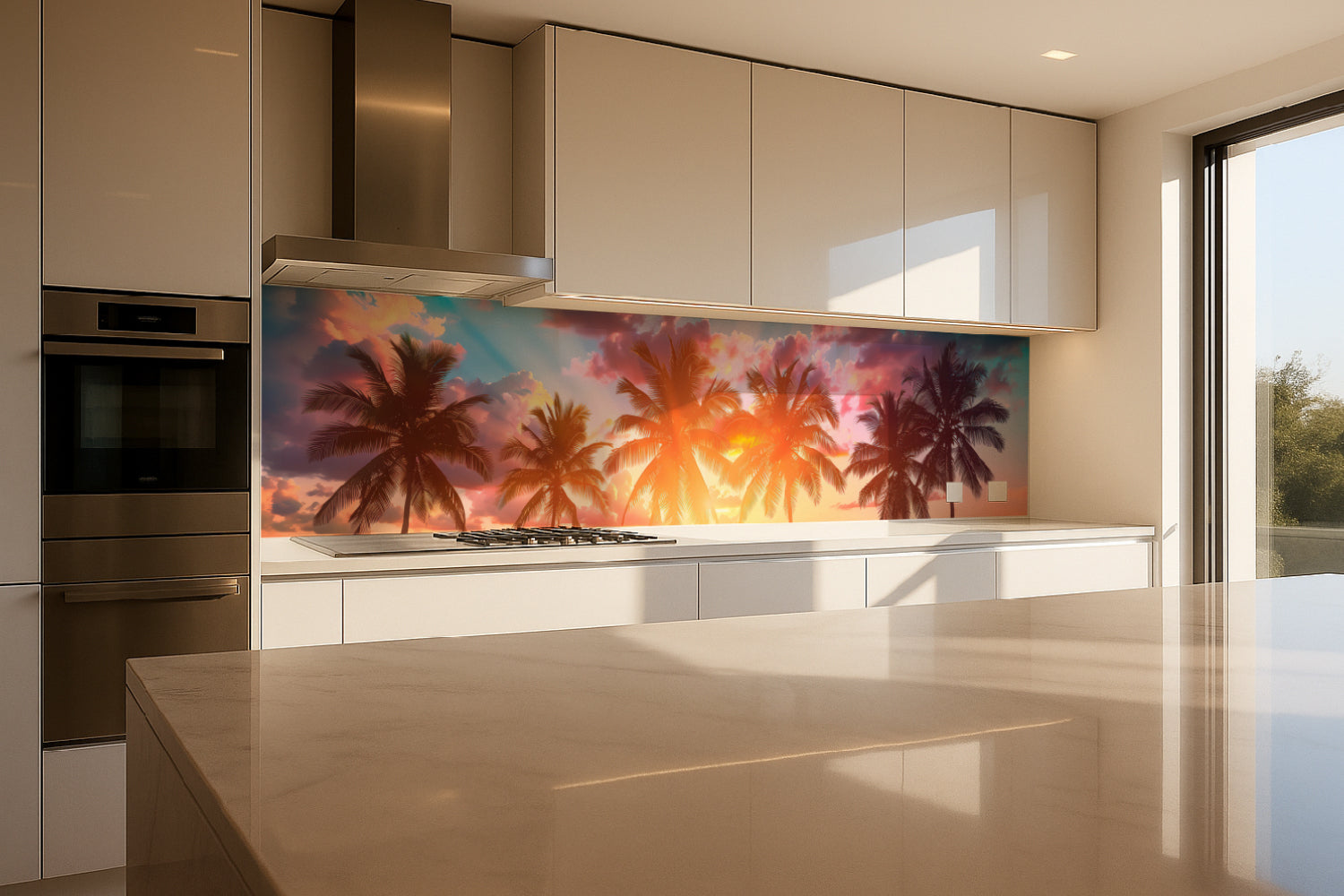 Küchenrückwand Palmen im Sonnenuntergang