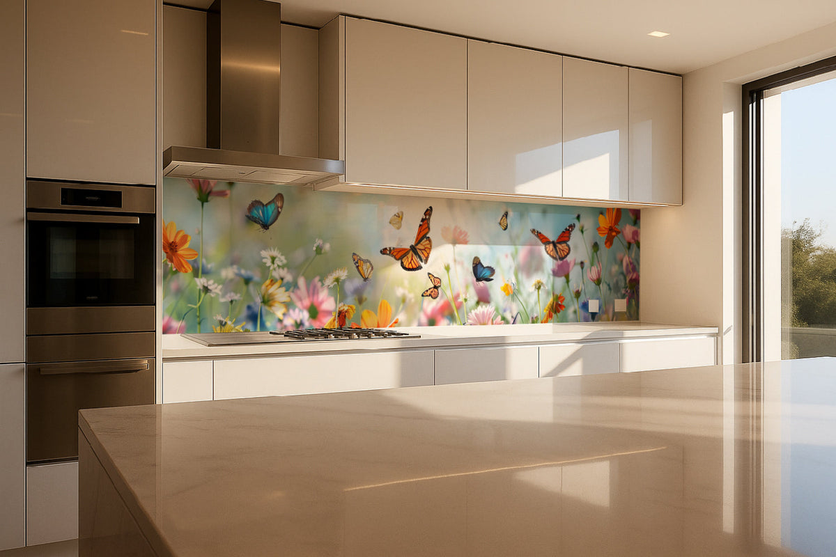 Küchenrückwand Schmetterlinge und Blumenwiese