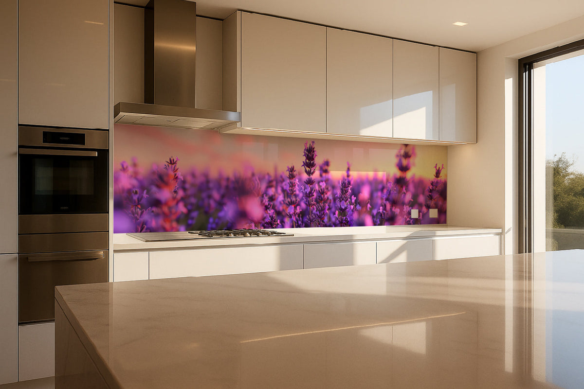 Küchenrückwand Lavendel im Sonnenuntergang