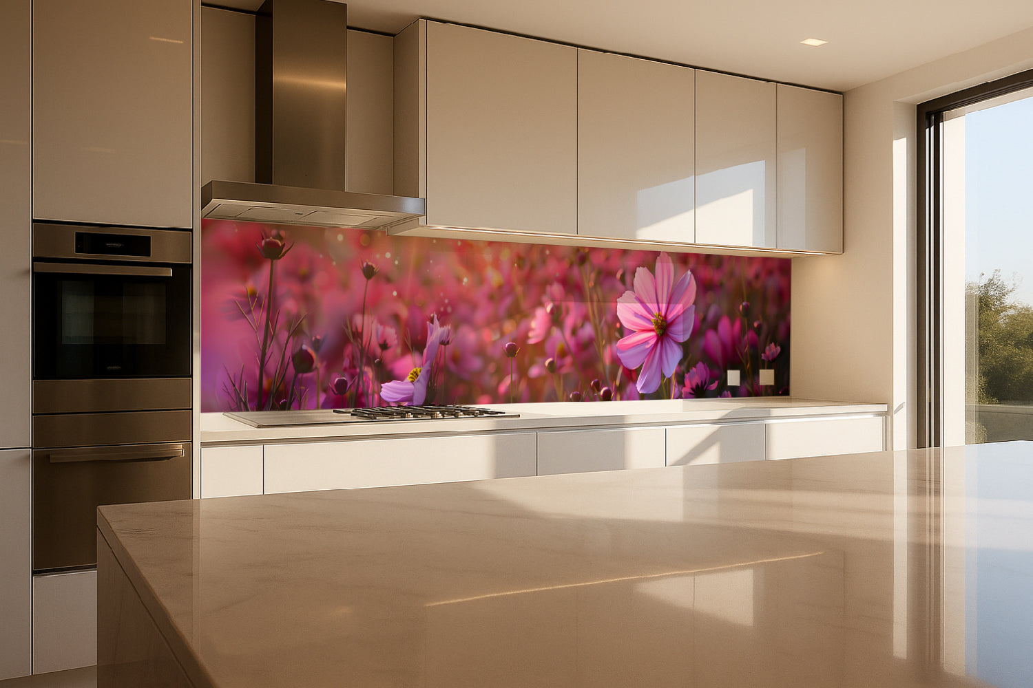 Küchenrückwand Frühlingsblumen Rosa