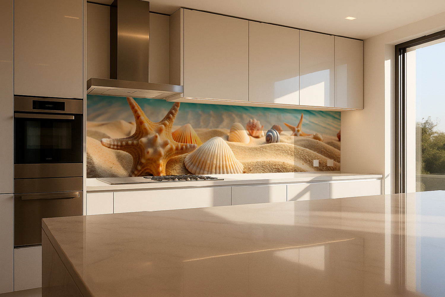 Küchenrückwand Strand mit Seesternen