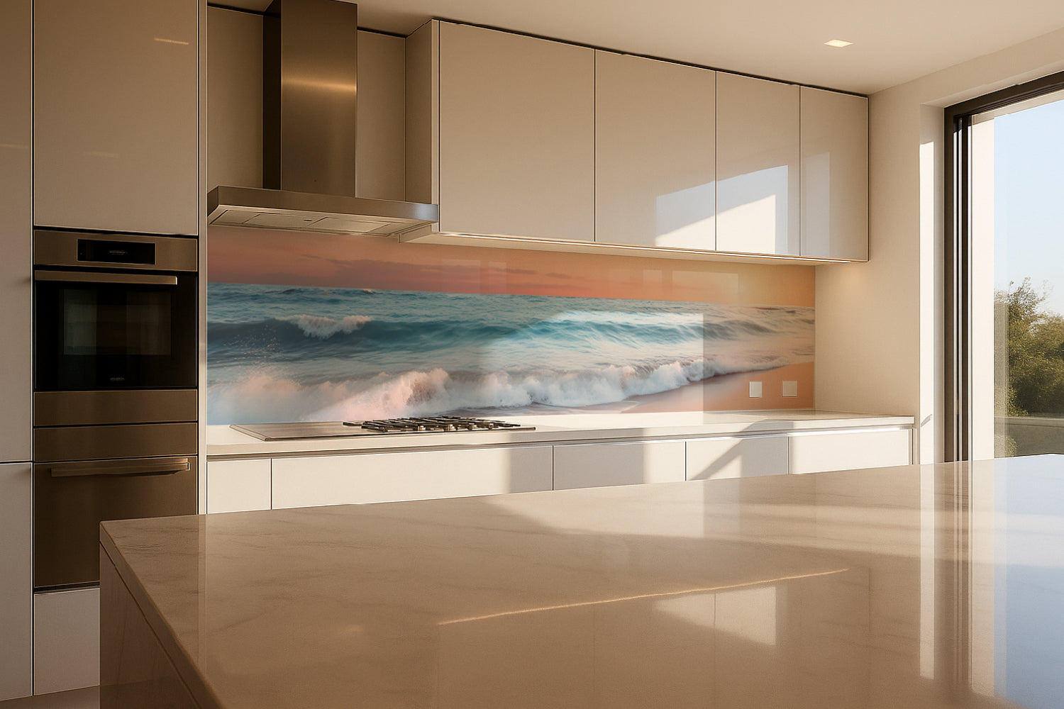 Küchenrückwand Meereswellen im Sonnenuntergang