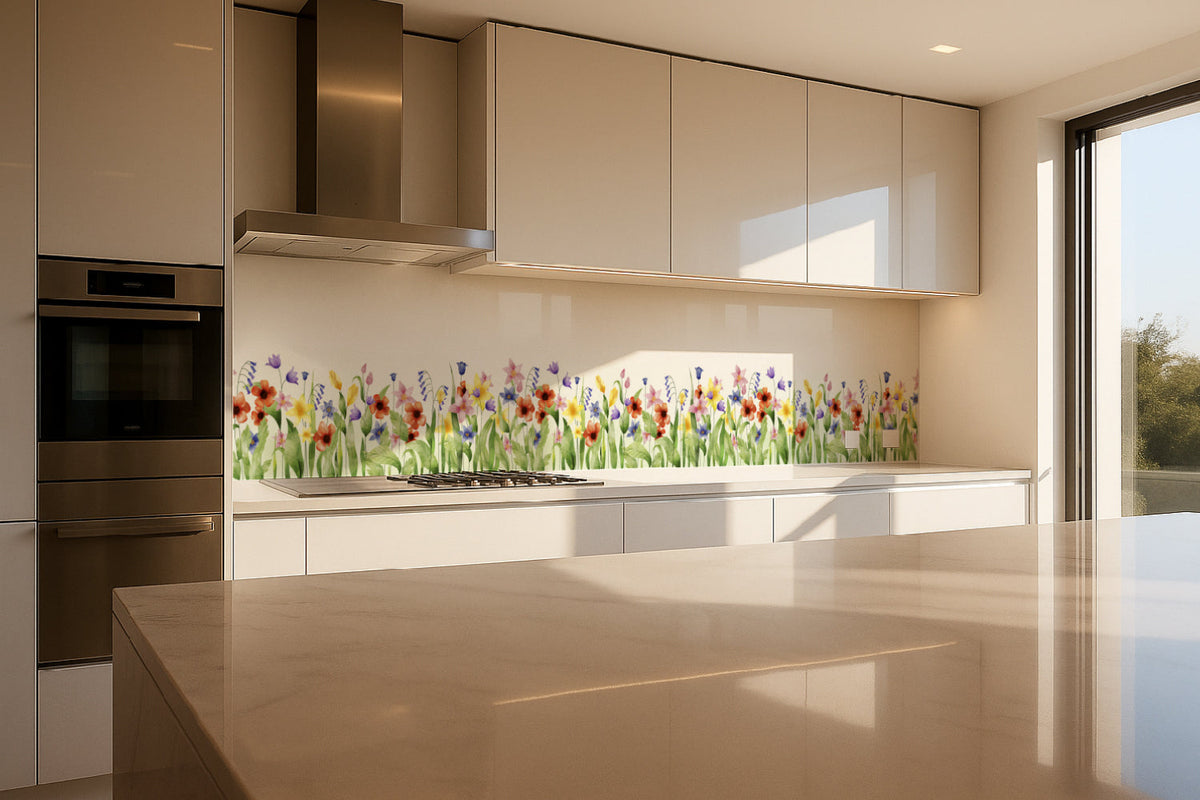 Küchenrückwand Aquarell Blumenwiese