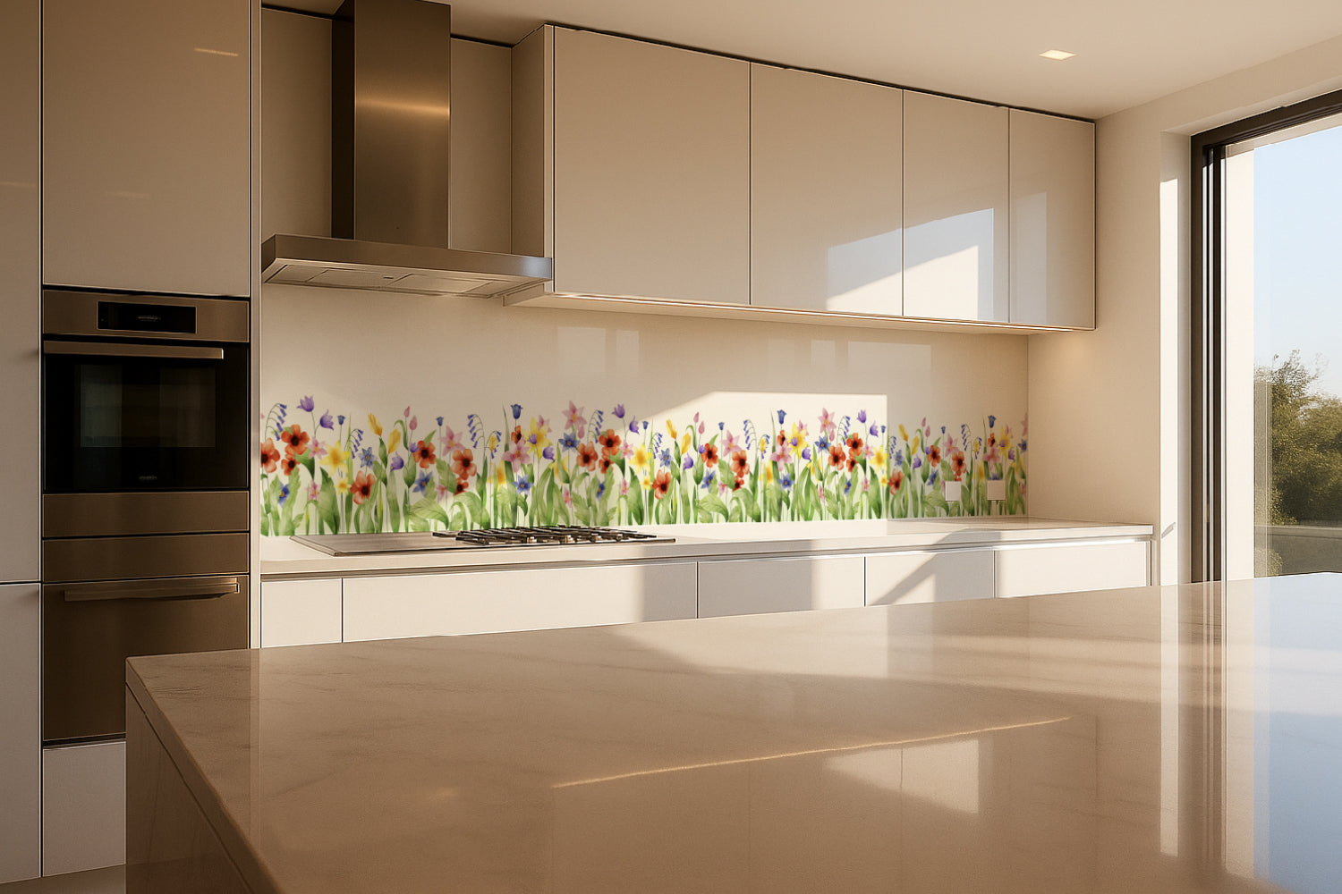 Küchenrückwand Aquarell Blumenwiese