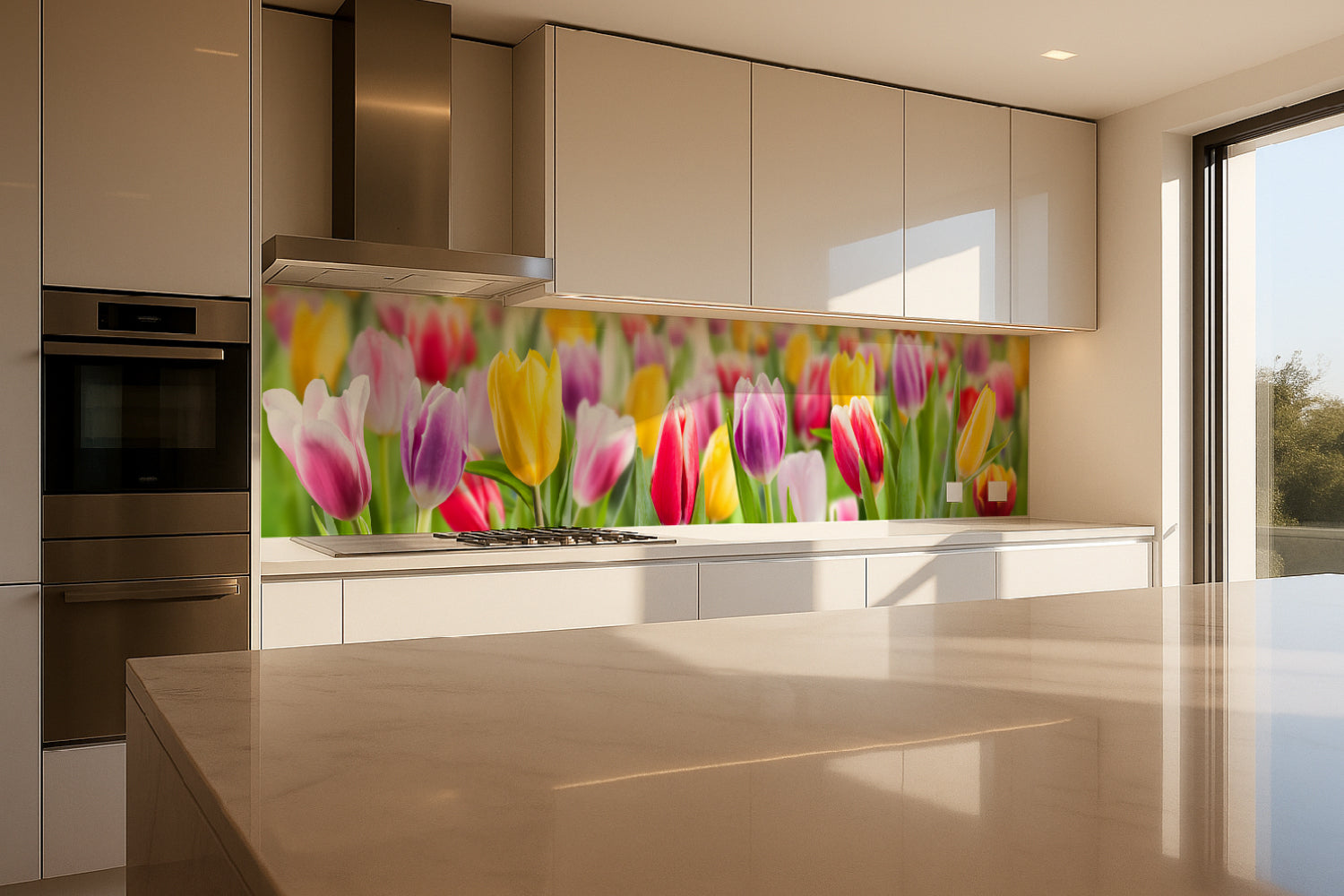 Küchenrückwand Bunte Tulpenwiese