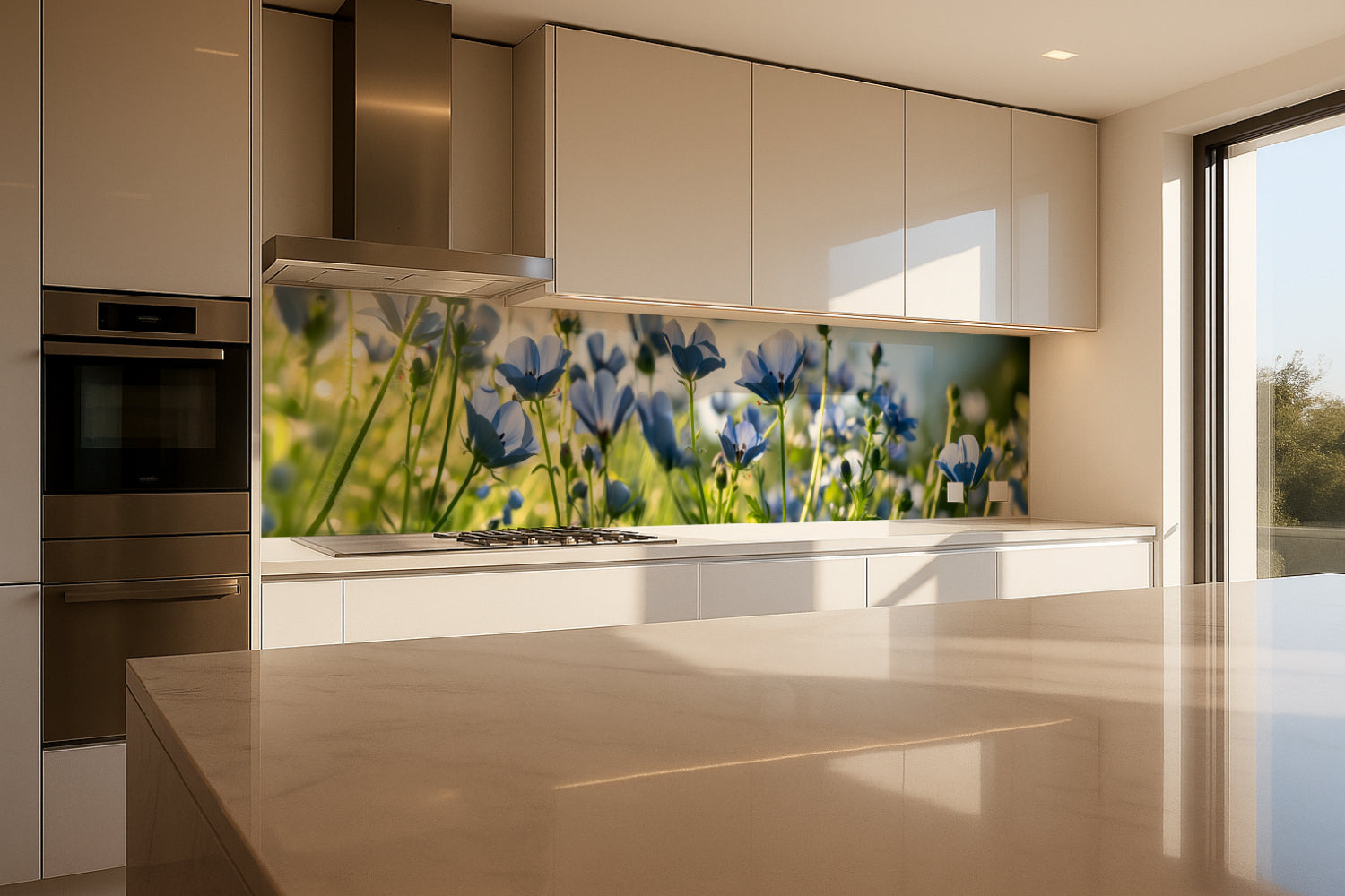 Küchenrückwand Blaue Blumenwiese