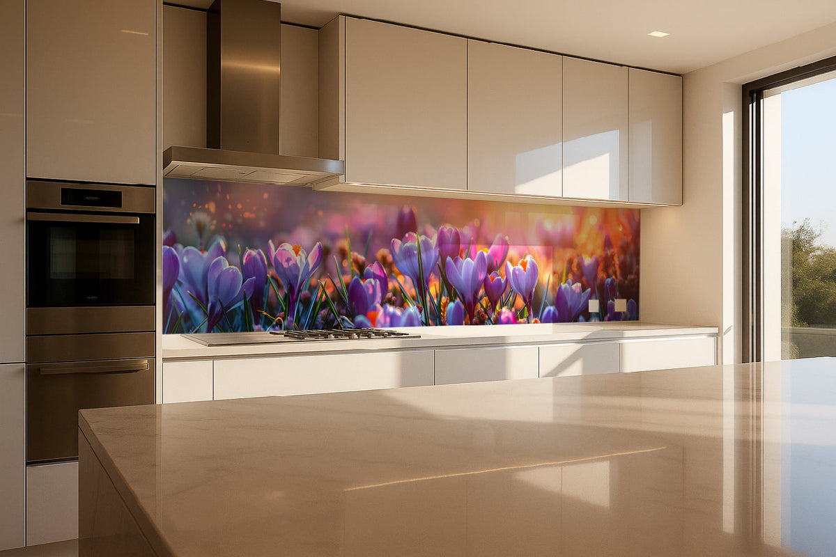 Küchenrückwand Lila Blumen im Sonnenlicht