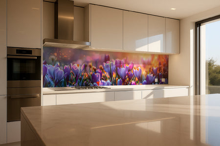 Küchenrückwand Lila Blumen im Sonnenlicht