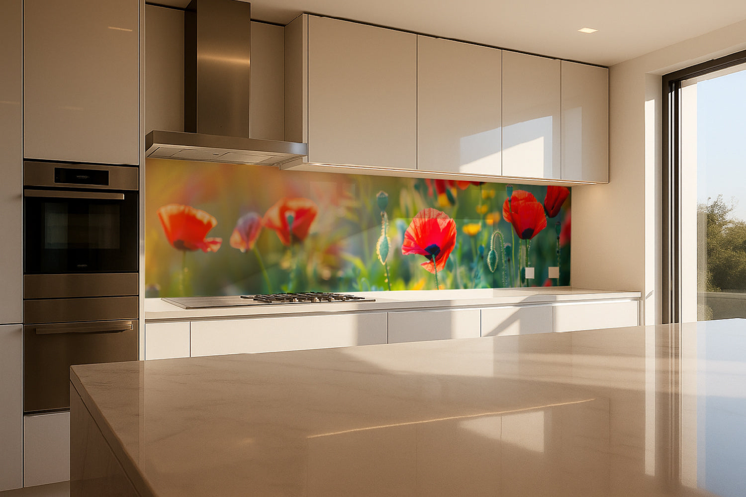 Küchenrückwand Mohnblumen im Sonnenlicht