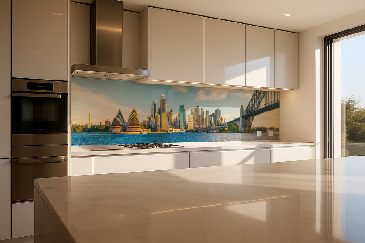 Küchenrückwand Skyline am Wasser