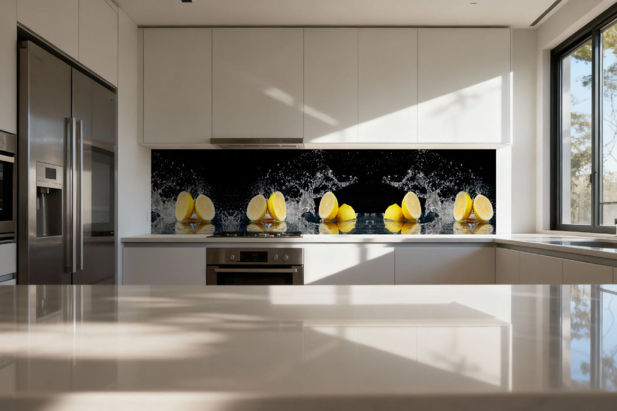 Küchenrückwand Zitronen Splash Schwarz