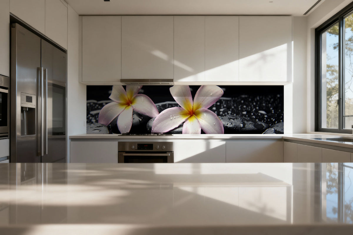 Küchenrückwand Spa Blüten Schwarz
