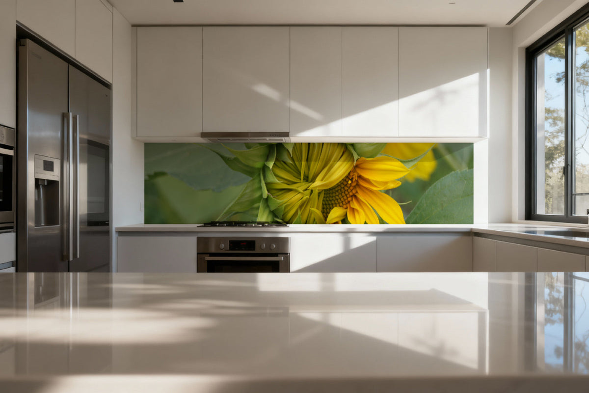 Küchenrückwand Sonnenblume im Aufblühen